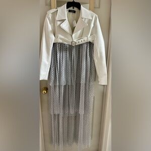 AKIRA White  Leather Jacket with polka layer